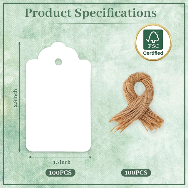 Alt view image 6 of 7 - 100 PCS Gift Tags with String Attached, Kraft Paper Hang Tags | 1.7X2.8 inch, Paper Hang Tags for Clothes DIY, Crafts Wedding Holiday (White)