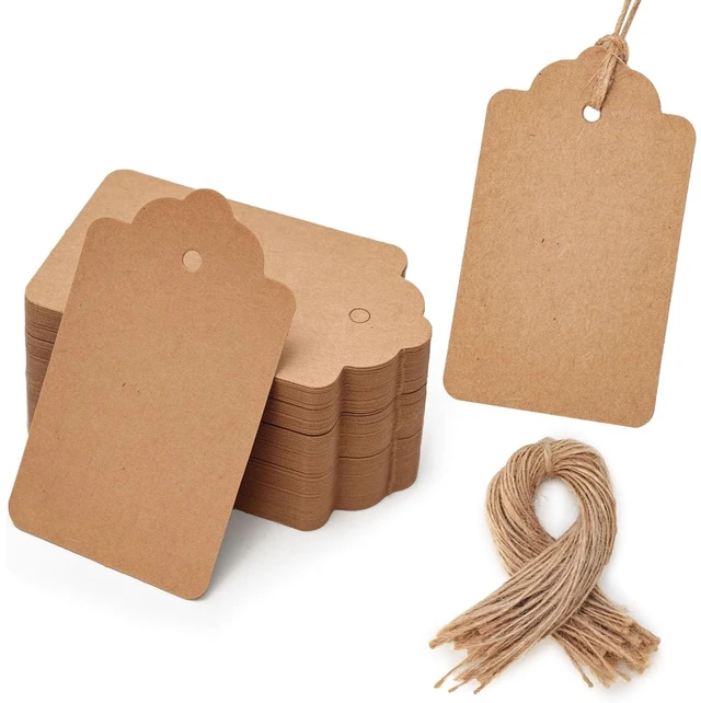 Main image of 100PCS Gift Tags with String Attached, Kraft Paper Hang Tags | 1.7 X 2.8 inch, Hang Tags for Clothes DIY Crafts, Wedding Holiday ,Brown