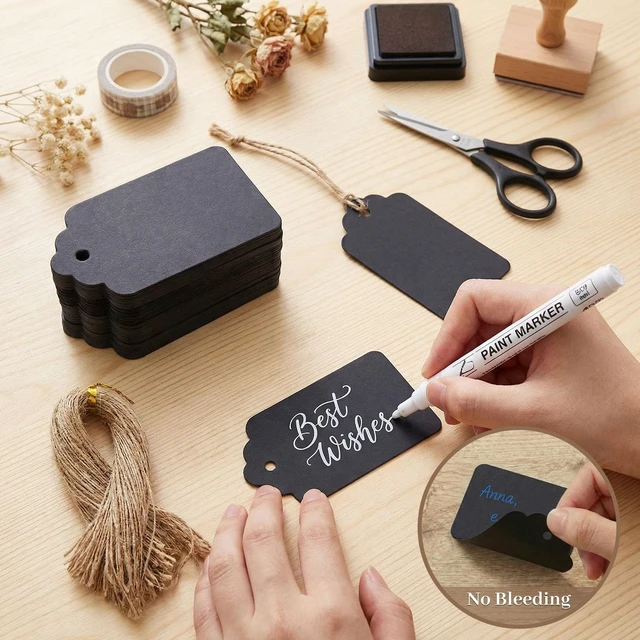 Alt view image 4 of 7 - 100PCS Gift Tags with String Attached, 1.5X2.8 inch Black | Gift Tags Paper Black Labels for Clothes, DIY Crafts Wedding Holiday