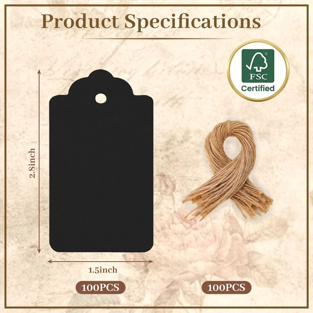 Alt view image 6 of 7 - 100PCS Gift Tags with String Attached, 1.5X2.8 inch Black | Gift Tags Paper Black Labels for Clothes, DIY Crafts Wedding Holiday