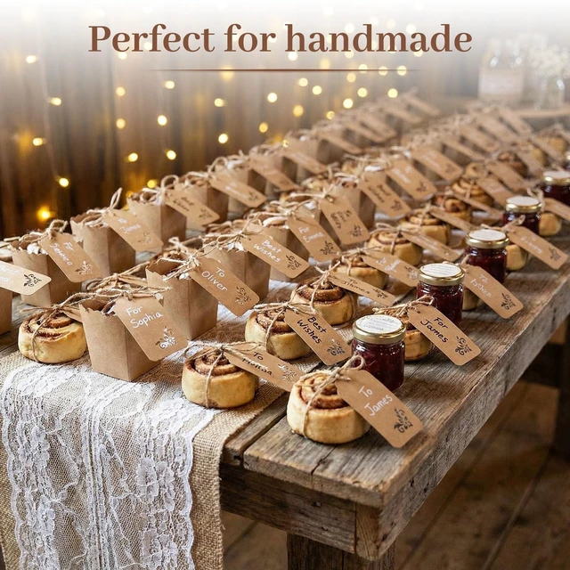 Alt view image 3 of 7 - 100 PCS Gift Tags, 2X4 inch Kraft Paper Hollow | Tags with Strings for Wedding Bridal Party Favors Baby Shower