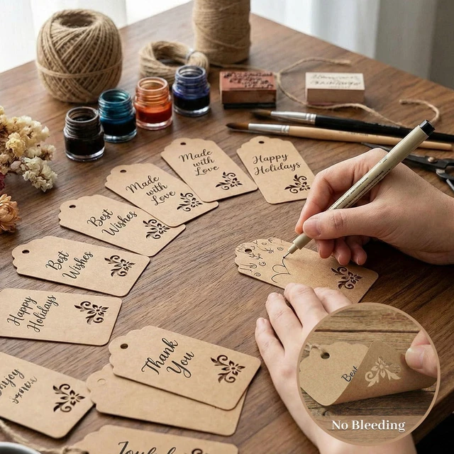 Alt view image 4 of 7 - 100 PCS Gift Tags, 2X4 inch Kraft Paper Hollow | Tags with Strings for Wedding Bridal Party Favors Baby Shower