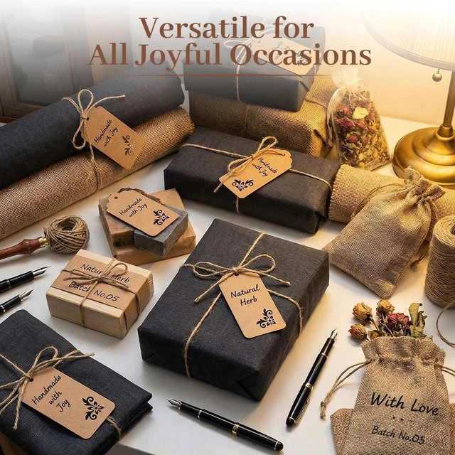 Alt view image 7 of 7 - 100 PCS Gift Tags, 2X4 inch Kraft Paper Hollow | Tags with Strings for Wedding Bridal Party Favors Baby Shower