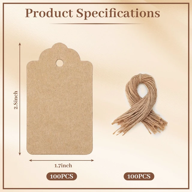 Alt view image 7 of 7 - 100PCS Gift Tags with String Attached, Kraft Paper Hang Tags | 1.7 X 2.8 inch, Hang Tags for Clothes DIY Crafts, Wedding Holiday ,Brown