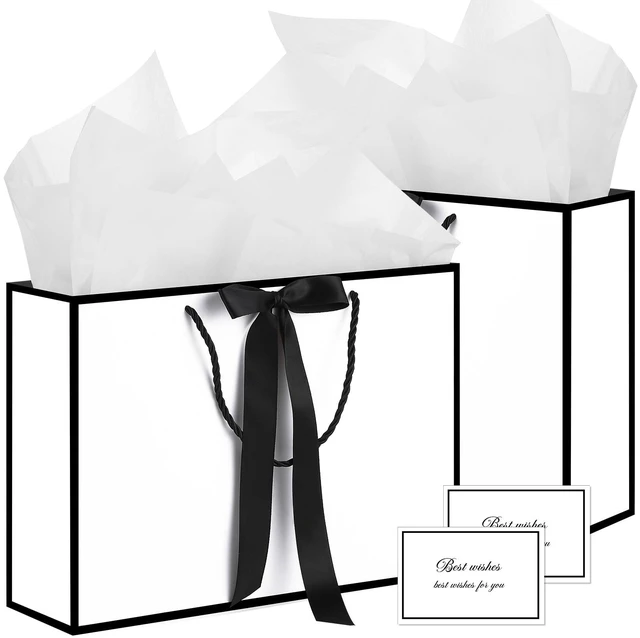 Main image of 2 Pcs White Gift Bags, 14" Medium Wedding Gift Bag with Tissue Paper | 2 Pcs Gift Bags, 4 Tissue Paper & 2 Cards, Ideal for Wedding Bridal Shower, Birthday Party Decorations