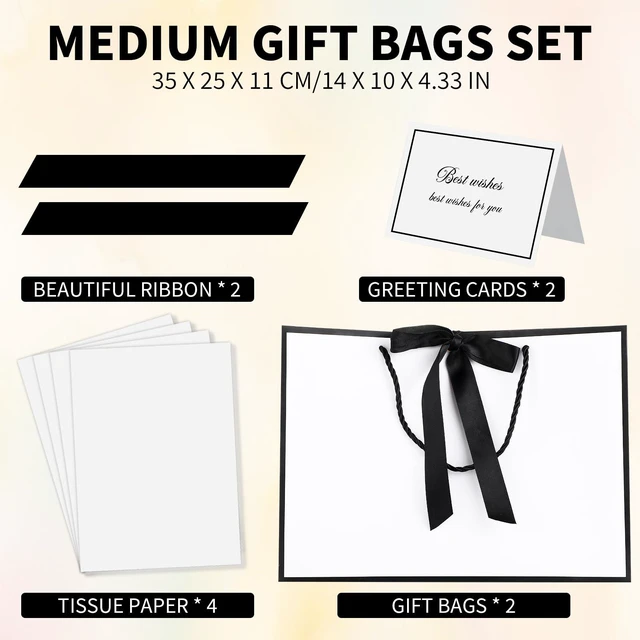 Alt view image 2 of 6 - 2 Pcs White Gift Bags, 14" Medium Wedding Gift Bag with Tissue Paper | 2 Pcs Gift Bags, 4 Tissue Paper & 2 Cards, Ideal for Wedding Bridal Shower, Birthday Party Decorations