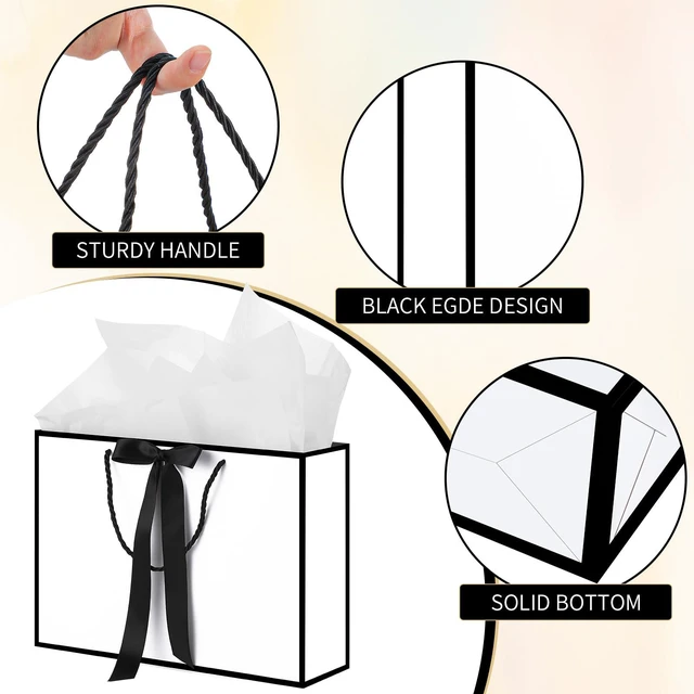 Alt view image 3 of 6 - 2 Pcs White Gift Bags, 14" Medium Wedding Gift Bag with Tissue Paper | 2 Pcs Gift Bags, 4 Tissue Paper & 2 Cards, Ideal for Wedding Bridal Shower, Birthday Party Decorations