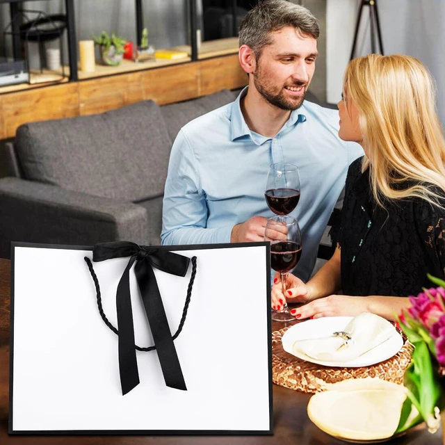 Alt view image 6 of 6 - 2 Pcs White Gift Bags, 14" Medium Wedding Gift Bag with Tissue Paper | 2 Pcs Gift Bags, 4 Tissue Paper & 2 Cards, Ideal for Wedding Bridal Shower, Birthday Party Decorations