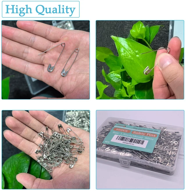 Alt view image 3 of 6 - 600PCS Safety Pins (Upgraded), 1.5 inch Small Safety Pin, Rust-Resistant Nickel Plated Steel, Sharp Edge Safety Pin for Clothes, Sewing, Arts & Craft, 38mm Decorative Safety Pins (Silver)