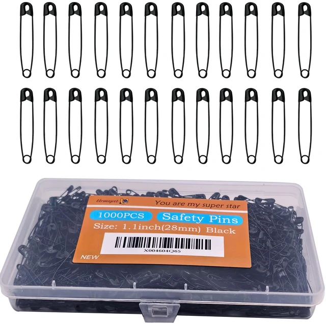 Main image of 1000PCS Safety Pins (Upgraded), 1.1 inch Small Safety Pin, Rust-Resistant Nickel Plated Steel, Sharp Edge Safety Pin for Clothes, Sewing, 28mm Decorative Safety Pins Assorted (Black)