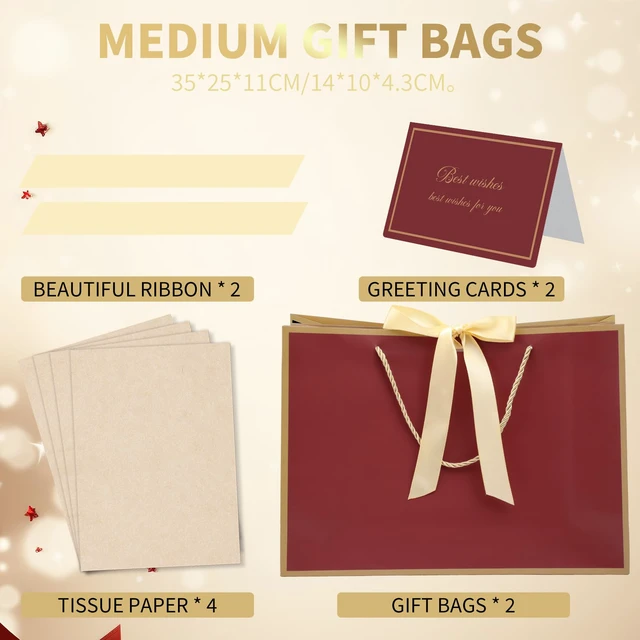Alt view image 2 of 7 - 2 Pcs Red Gift Bags, 14" Medium Wedding Gift Bags with Tissue Paper | 2 Pcs Red Bags, 4 Tissue Paper&2 Cards, Ideal for Fall Wedding Bridal Shower Birthday Party Thanksgiving Christmas