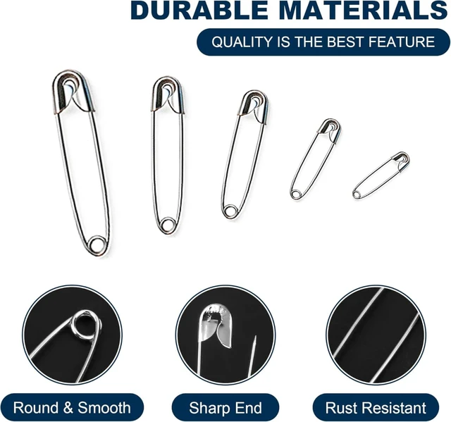 Alt view image 4 of 7 - 520 Pack Safety Pins, Assorted Size Bulk Silver Sewing Pins, Small & Large Heavy Duty Safety Pins for Clothes, Sewing, Art Crafts Supplies, Rust-Resistant Nickel Plated Steel