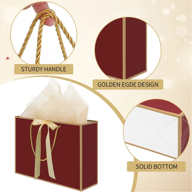 Alt view image 3 of 7 - 2 Pcs Red Gift Bags, 14" Medium Wedding Gift Bags with Tissue Paper | 2 Pcs Red Bags, 4 Tissue Paper&2 Cards, Ideal for Fall Wedding Bridal Shower Birthday Party Thanksgiving Christmas