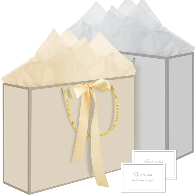 Main image of 2 Pcs Gold & Silver Gift Bags with Handles, 14" Medium Gift Bags | 4 Tissue Paper & 2 Cards, Present Wrap Bag, for Wedding Bridal Shower, Birthday Party
