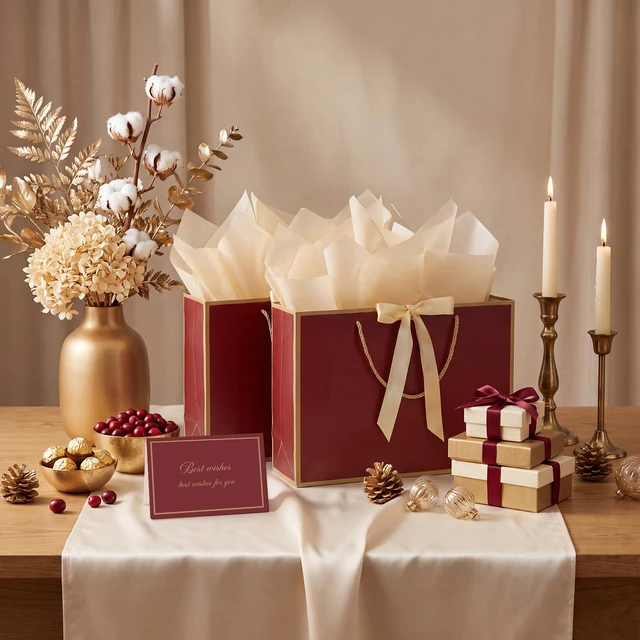 Alt view image 4 of 7 - 2 Pcs Red Gift Bags, 14" Medium Wedding Gift Bags with Tissue Paper | 2 Pcs Red Bags, 4 Tissue Paper&2 Cards, Ideal for Fall Wedding Bridal Shower Birthday Party Thanksgiving Christmas