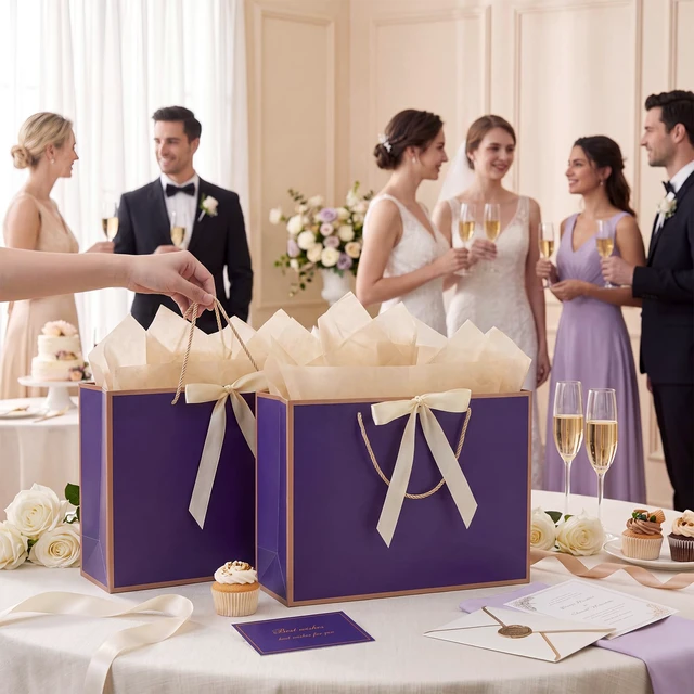 Alt view image 6 of 7 - 2 Pcs Purple Gift Bags with Handles, 14" Medium Gift Bags | 2 Pcs Purple Bags, 4 Tissue Paper and 2 Cards, Ideal for Birthday Wedding Bridal Shower Anniversary Christmas