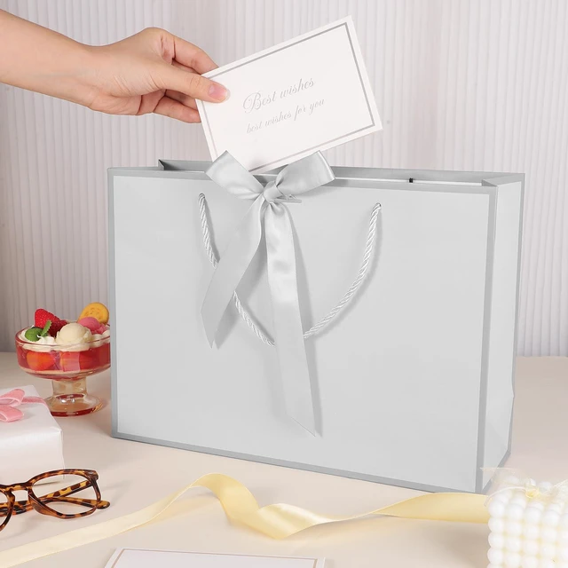 Alt view image 5 of 7 - 2 Pcs Gold & Silver Gift Bags with Handles, 14" Medium Gift Bags | 4 Tissue Paper & 2 Cards, Present Wrap Bag, for Wedding Bridal Shower, Birthday Party