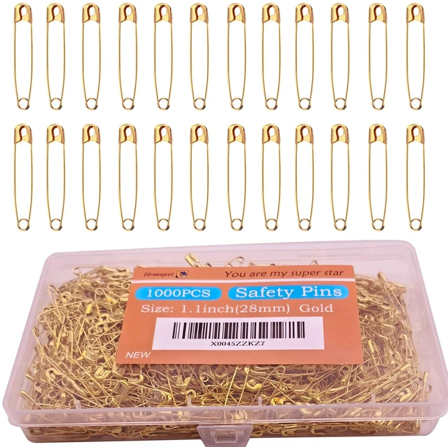 Main image of 1000PCS Safety Pins (Upgraded), 1.1 inch Small Safety Pin, Rust-Resistant Nickel Plated Steel, Sharp Edge Safety Pin for Clothes, Sewing, 28mm Decorative Safety Pins Assorted (Gold)