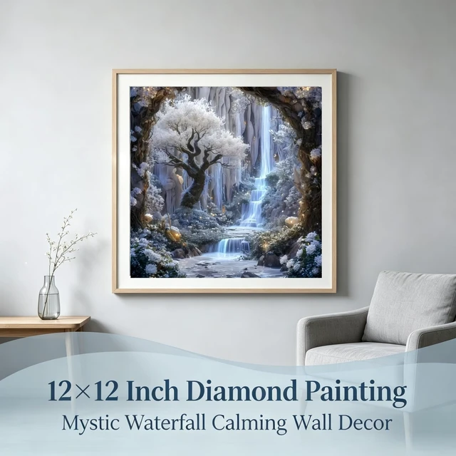 Alt view image 2 of 7 - Diamond Painting Kits for Adults,Frosty Cave Waterfall Diamond Art Kits | DIY Full Round Drill Landscape Gem Painting Paint by Diamonds Relaxing Craft for Home Wall Decor 13.7x13.7In
