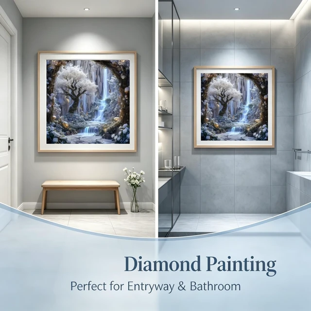 Alt view image 3 of 7 - Diamond Painting Kits for Adults,Frosty Cave Waterfall Diamond Art Kits | DIY Full Round Drill Landscape Gem Painting Paint by Diamonds Relaxing Craft for Home Wall Decor 13.7x13.7In