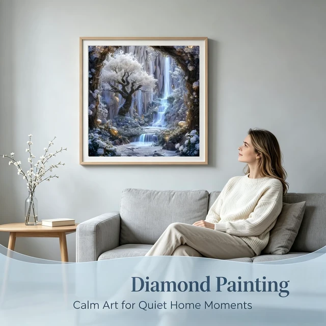 Alt view image 4 of 7 - Diamond Painting Kits for Adults,Frosty Cave Waterfall Diamond Art Kits | DIY Full Round Drill Landscape Gem Painting Paint by Diamonds Relaxing Craft for Home Wall Decor 13.7x13.7In