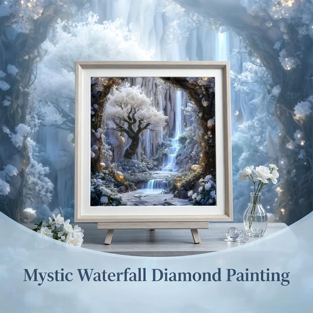 Alt view image 5 of 7 - Diamond Painting Kits for Adults,Frosty Cave Waterfall Diamond Art Kits | DIY Full Round Drill Landscape Gem Painting Paint by Diamonds Relaxing Craft for Home Wall Decor 13.7x13.7In