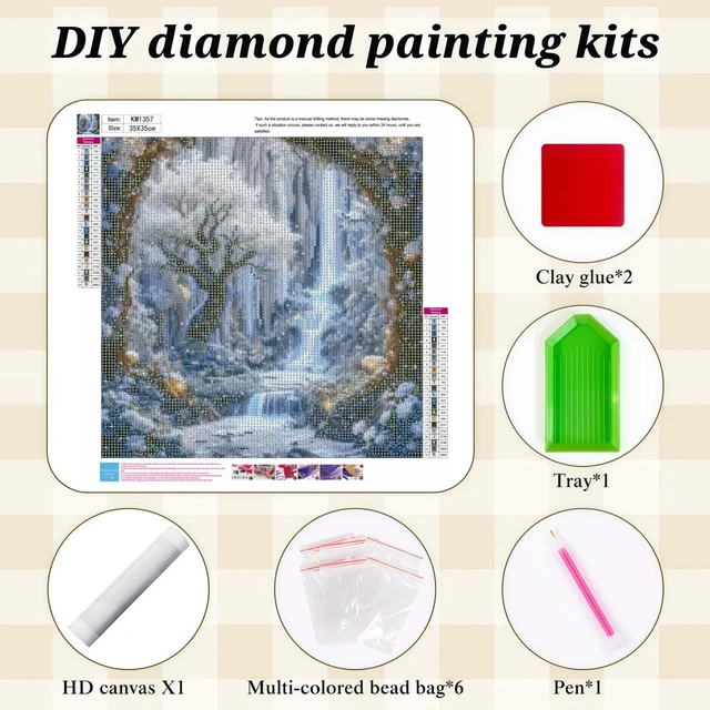 Alt view image 6 of 7 - Diamond Painting Kits for Adults,Frosty Cave Waterfall Diamond Art Kits | DIY Full Round Drill Landscape Gem Painting Paint by Diamonds Relaxing Craft for Home Wall Decor 13.7x13.7In