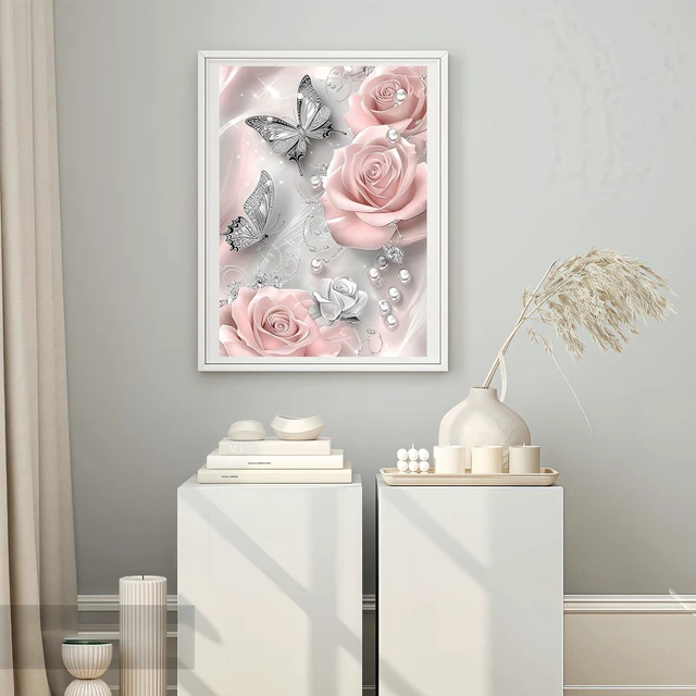 Alt view image 4 of 7 - 5D Diamond Painting Kits for Adults, Butterfly Rose Flower Diamond Art Kits | DIY Full Drill Diamond Dot Gem Painting for Home Wall Decor 12x16inch