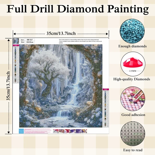 Alt view image 7 of 7 - Diamond Painting Kits for Adults,Frosty Cave Waterfall Diamond Art Kits | DIY Full Round Drill Landscape Gem Painting Paint by Diamonds Relaxing Craft for Home Wall Decor 13.7x13.7In