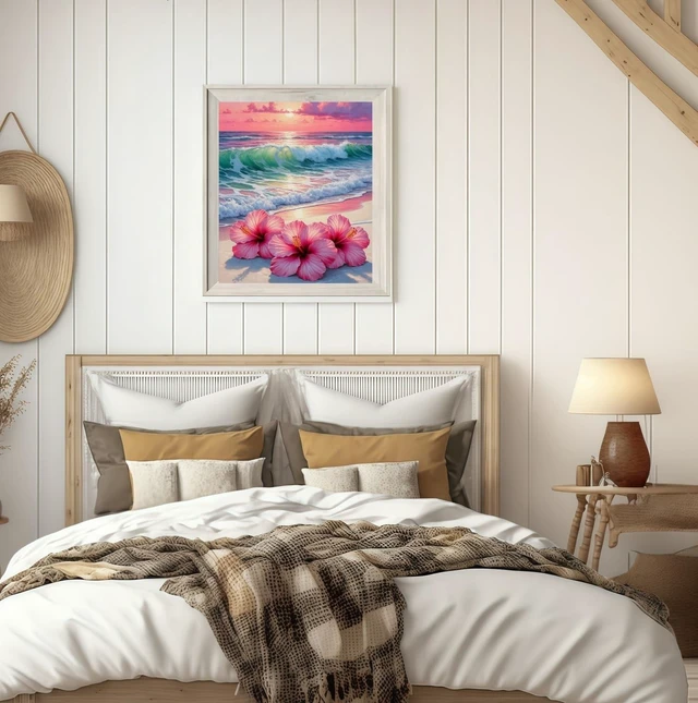 Alt view image 4 of 7 - 5D Diamond Art Kits for Adults, Beach Flower Diamond Painting Kits | Full Drill Round Paint by Diamonds Dot Gem Art for Home Wall Decor 12x16inch
