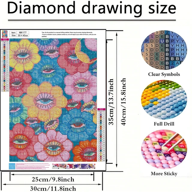 Alt view image 5 of 7 - 5D Diamond Painting Kit for Adults, Eye Flower Diamond Art Kits12x16In | Full Round Drill Gem Painting Paint by Diamonds Relaxing DIY Craft for Home Wall Decor