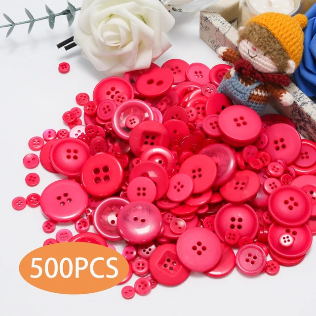 Alt view image 2 of 7 - 500-600 Pcs Rose Red Resion Buttons for Crafts, 4 Holes Assorted Sizes Resin Buttons, for Crafting, Arts, DIY, Decoration, Sewing (Rose Red)