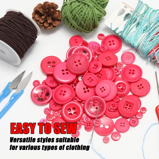Alt view image 6 of 7 - 500-600 Pcs Rose Red Resion Buttons for Crafts, 4 Holes Assorted Sizes Resin Buttons, for Crafting, Arts, DIY, Decoration, Sewing (Rose Red)
