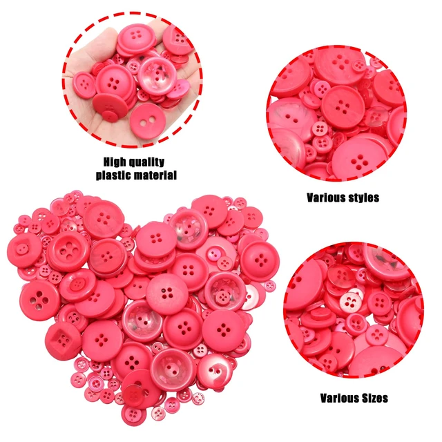 Alt view image 4 of 7 - 500-600 Pcs Rose Red Resion Buttons for Crafts, 4 Holes Assorted Sizes Resin Buttons, for Crafting, Arts, DIY, Decoration, Sewing (Rose Red)