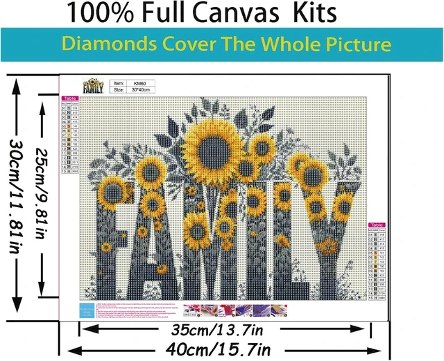 Alt view image 6 of 7 - 5D Diamond Painting Kits for Adults, Family Sunflower Diamond Art Kits | DIY Full Drill Diamond Dot Gem Painting for Home Wall Decor 12x16inch