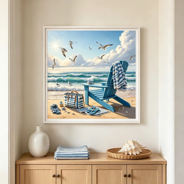 Alt view image 3 of 7 - Beach 5D Diamond Painting Kit for Adults, Ocean Scene Diamond Art Kits | Full Round Drill Coastal Scene Gem Painting Paint by Diamonds Relaxing DIY Craft for Home Wall Decor 13.7x13.7inch