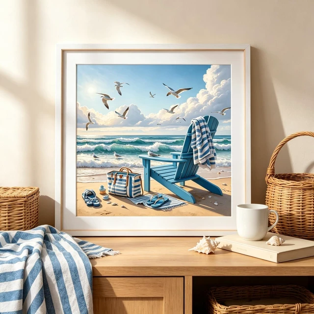 Alt view image 4 of 7 - Beach 5D Diamond Painting Kit for Adults, Ocean Scene Diamond Art Kits | Full Round Drill Coastal Scene Gem Painting Paint by Diamonds Relaxing DIY Craft for Home Wall Decor 13.7x13.7inch