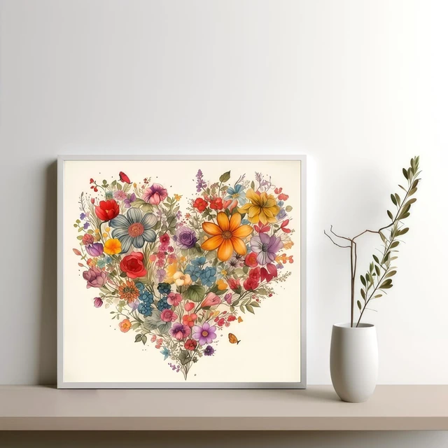Alt view image 3 of 7 - BYGFHLYW 5D Diamond Painting Kits for Adults, Heart Flower Diamond Art Kits | DIY Full Drill Diamond Dot Gem Painting for Home Wall Decor 13.78x13.78inch