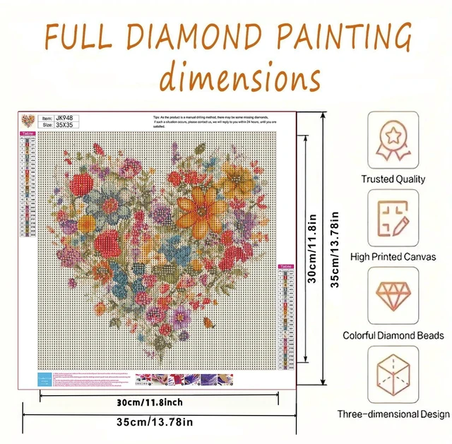 Alt view image 7 of 7 - BYGFHLYW 5D Diamond Painting Kits for Adults, Heart Flower Diamond Art Kits | DIY Full Drill Diamond Dot Gem Painting for Home Wall Decor 13.78x13.78inch