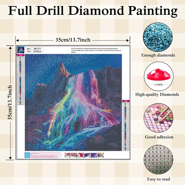 Alt view image 5 of 7 - Rainbow Waterfall Diamond Painting Kit for Adults,Fantasy Diamond Art Kit | DIY Full Round Drill Gem Painting Magical Landscape Paint by Diamonds Relaxing Craft for Home Wall Decor 13.7x13.7In