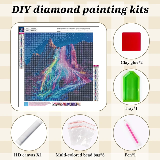 Alt view image 6 of 7 - Rainbow Waterfall Diamond Painting Kit for Adults,Fantasy Diamond Art Kit | DIY Full Round Drill Gem Painting Magical Landscape Paint by Diamonds Relaxing Craft for Home Wall Decor 13.7x13.7In