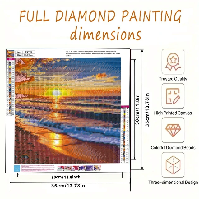 Alt view image 5 of 7 - 5D Diamond Painting Kits for Adults,Sunset Landscape Beach Diamond Art Kits | Full Drill Round Gem Art Paint by Diamonds Dots Crafts Kits for Home Wall Decor 13.7x13.7inch
