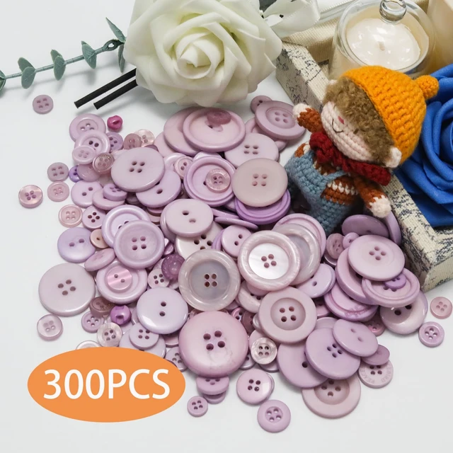 Alt view image 2 of 7 - About 300 Pcs Light Purple Resion Buttons for Crafts, 4 Holes Assorted Sizes Resin Buttons, for Crafting, Arts, DIY, Decoration, Sewing (Lingt Purple)