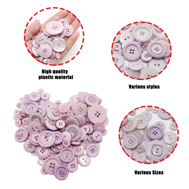 Alt view image 4 of 7 - About 300 Pcs Light Purple Resion Buttons for Crafts, 4 Holes Assorted Sizes Resin Buttons, for Crafting, Arts, DIY, Decoration, Sewing (Lingt Purple)