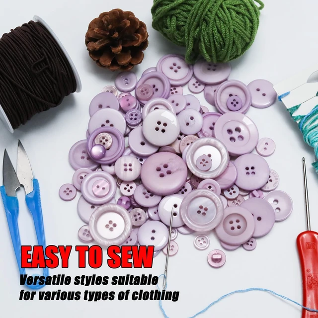 Alt view image 6 of 7 - About 300 Pcs Light Purple Resion Buttons for Crafts, 4 Holes Assorted Sizes Resin Buttons, for Crafting, Arts, DIY, Decoration, Sewing (Lingt Purple)