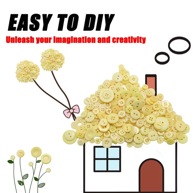 Alt view image 3 of 7 - About 300 Pcs Yellow Resion Buttons for Crafts, 4 Holes Assorted Sizes Resin Buttons, for Crafting, Arts, DIY, Decoration, Sewing (Yellow)