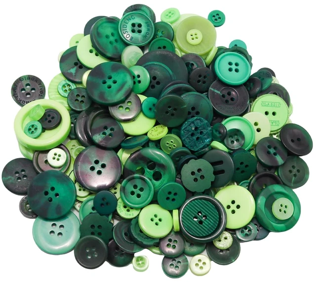 Main image of About 300 Pcs Green Resion Buttons for Crafts, 4 Holes Assorted Sizes Resin Buttons, for Crafting, Arts, DIY, Decoration, Sewing (Green)