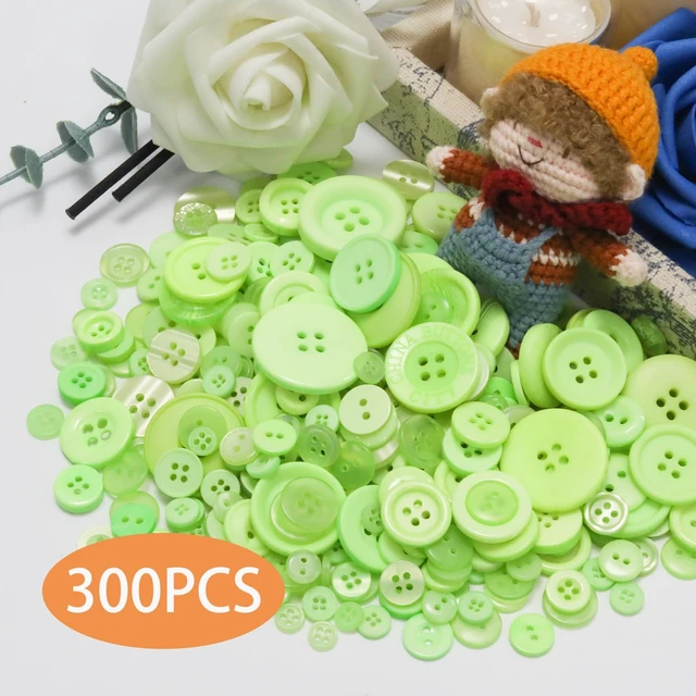Alt view image 2 of 7 - About 300 Pcs Light Green Resion Buttons for Crafts, 4 Holes Assorted Sizes Resin Buttons, for Crafting, Arts, DIY, Decoration, Sewing (Light Green)