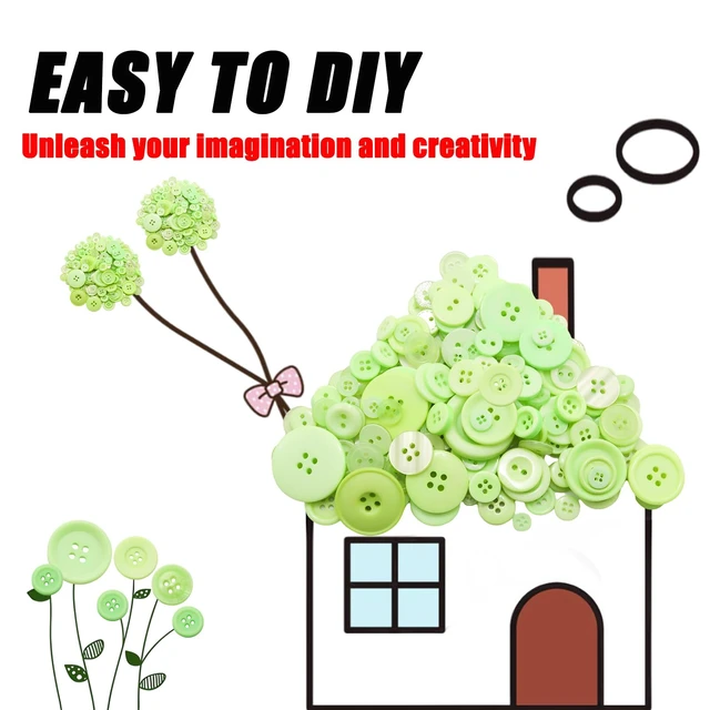 Alt view image 3 of 7 - About 300 Pcs Light Green Resion Buttons for Crafts, 4 Holes Assorted Sizes Resin Buttons, for Crafting, Arts, DIY, Decoration, Sewing (Light Green)