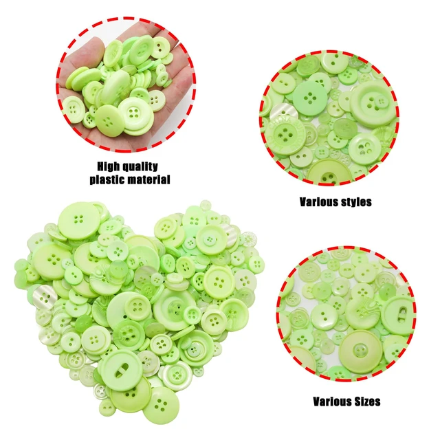 Alt view image 4 of 7 - About 300 Pcs Light Green Resion Buttons for Crafts, 4 Holes Assorted Sizes Resin Buttons, for Crafting, Arts, DIY, Decoration, Sewing (Light Green)